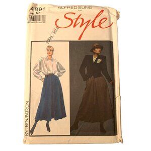 Alfred Sung Style 4891 Pattern Womens Jacket Shirt Skirt Size 10 uncut 1980s